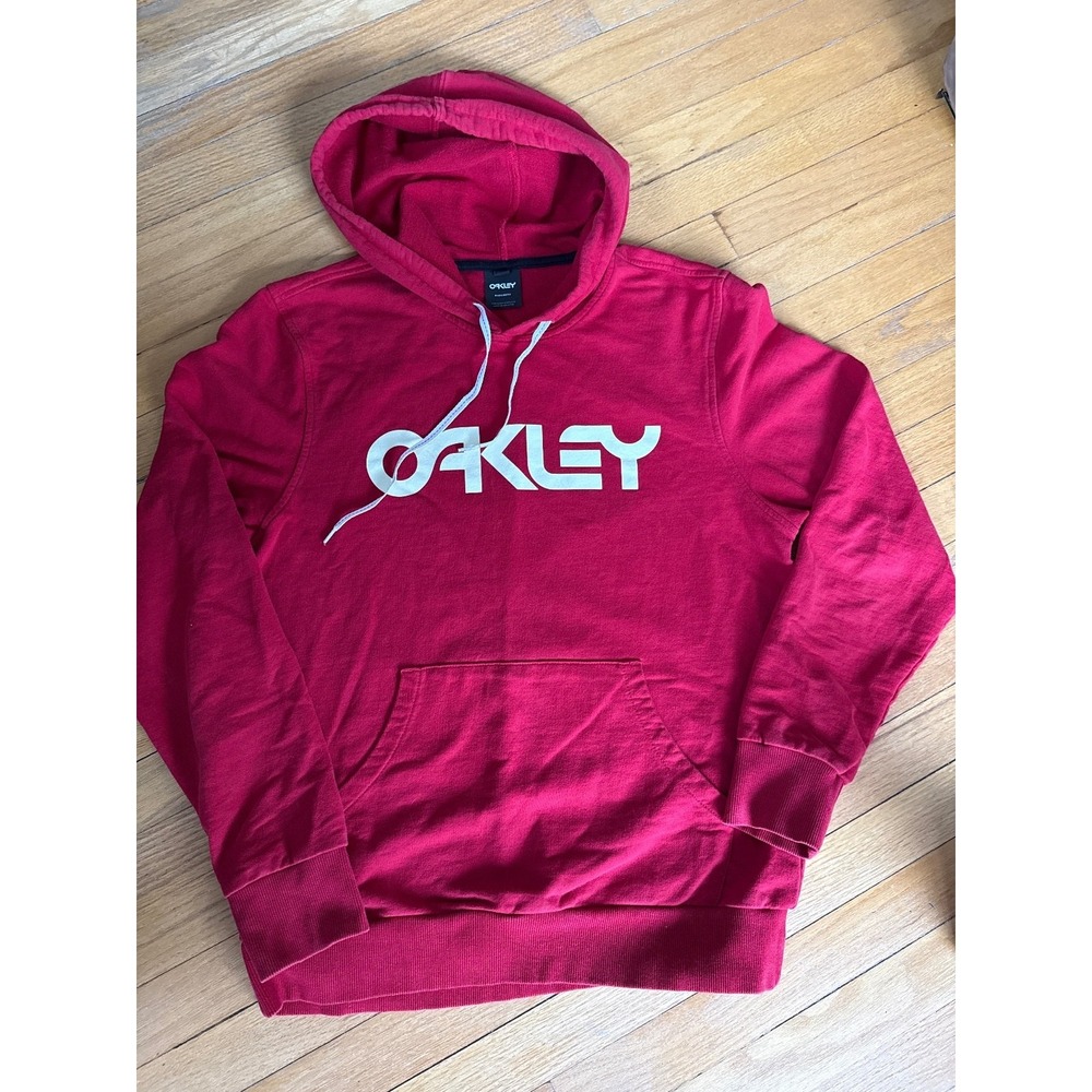 Oakley Mens Logo Hoodie Red White Regular Fit Pullover Sweatshirt Size Large